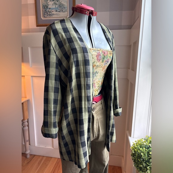 Vintage Plaid Open-Front Top - Black and Green Size 7/8 - Picture 9 of 10